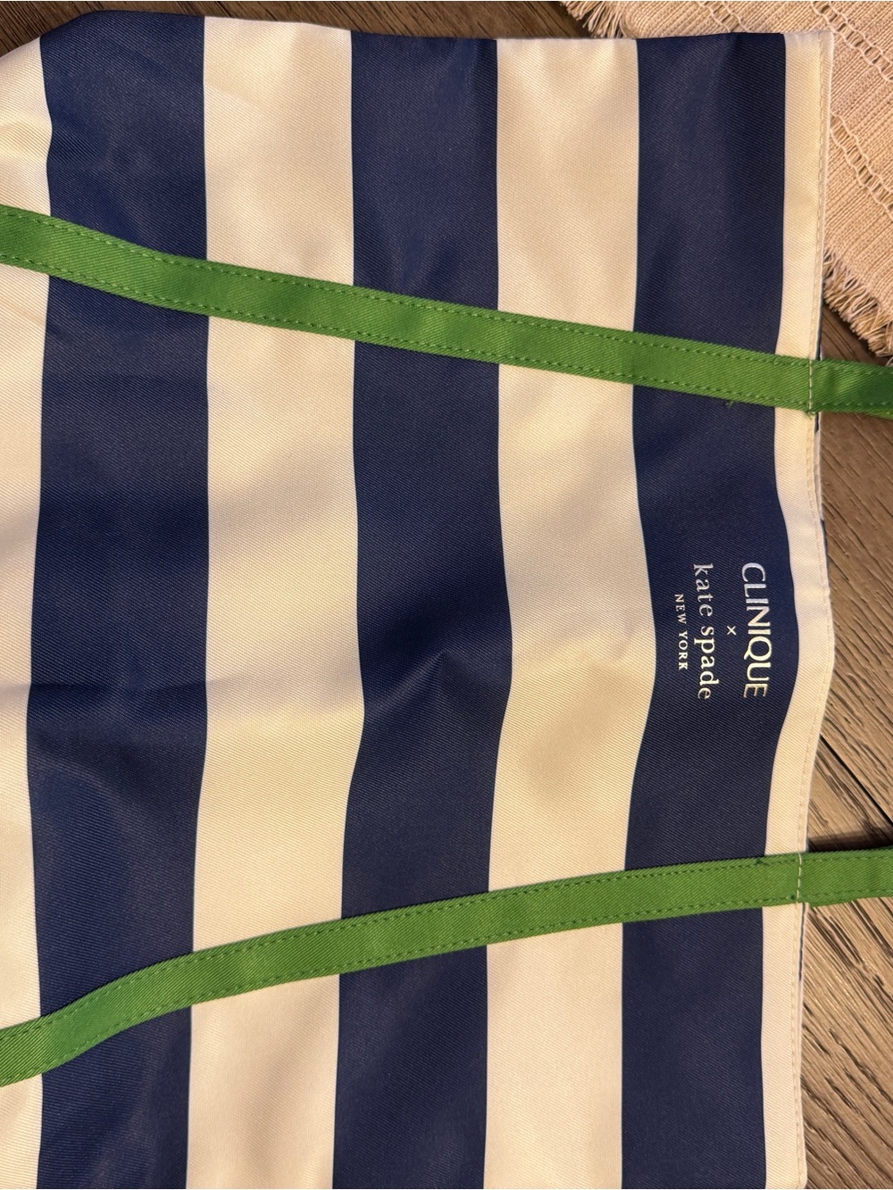 Kate Spade Navy & White Striped Swim Bag with Green Trim